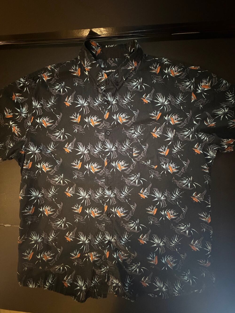 Molokai Surf Co Men’s XXL Black Tropical Floral Button Up Shirt Cotton